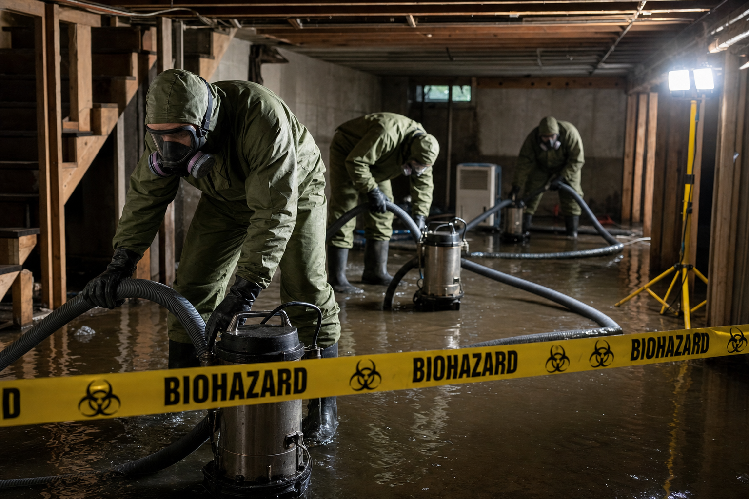 Water damage and flooding requiring professional extraction and drying